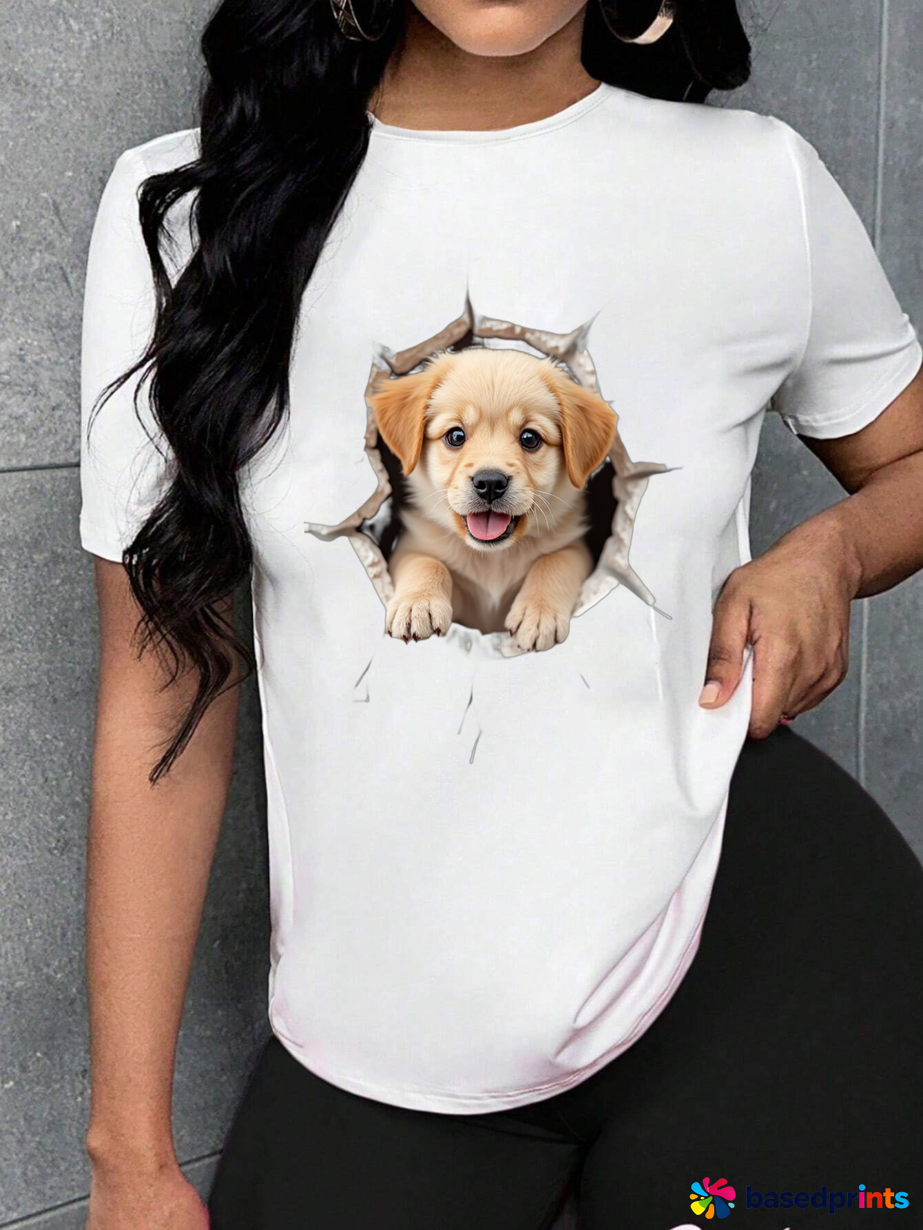 3D Puppy Print White T-Shirt Women Casual Short Sleeve Tops
