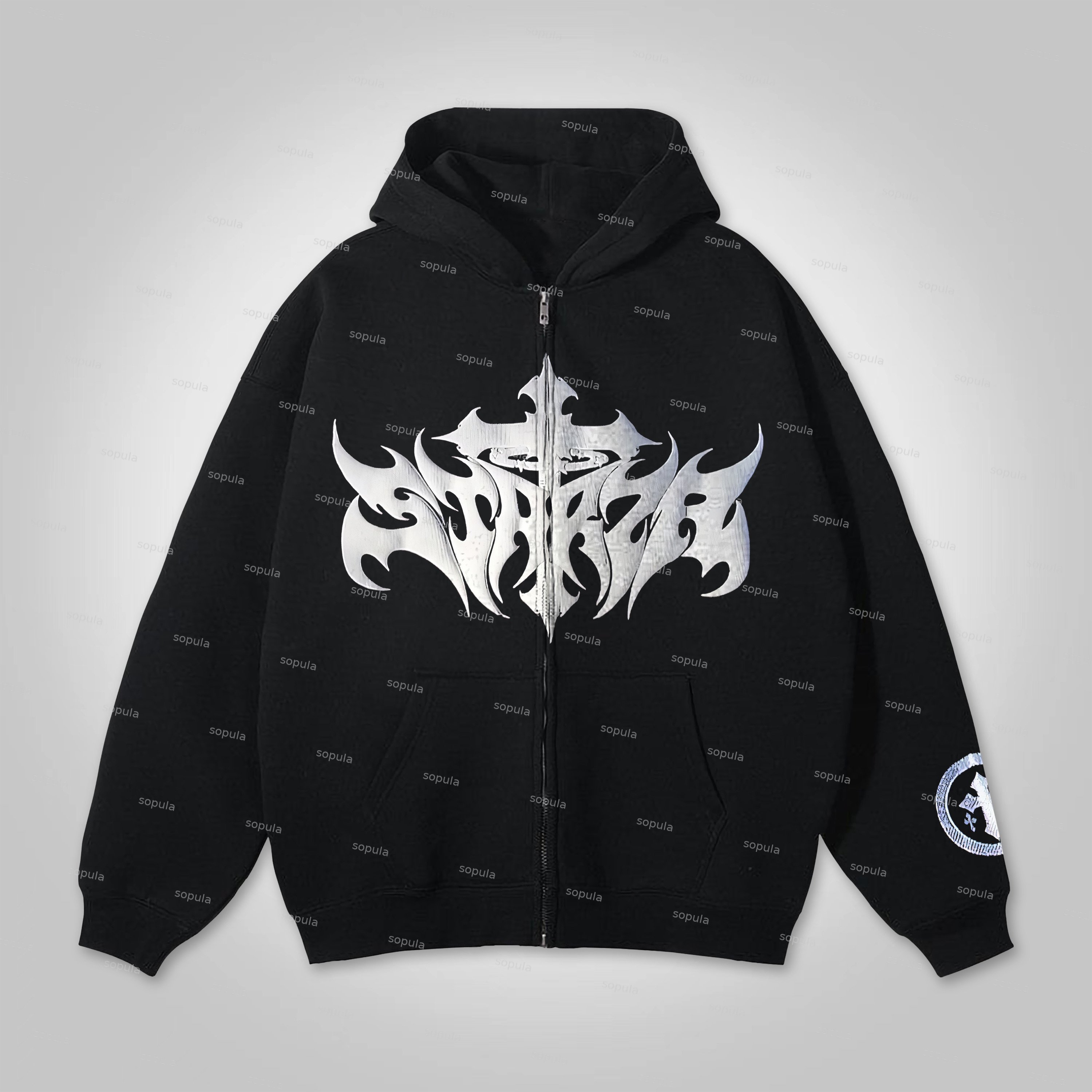 Sopula Vintage Letter Star Cross Graphic Hip Hop Oversized Zip Up Hoodie - Sopula｜Premium Graphic Tees & Graphic Clothing