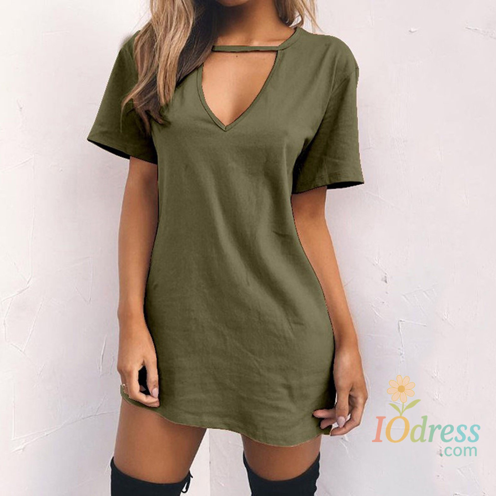 IO Dress Sexy Elegant Dress Wrap Deep V Neck Cut Out Loose Dress Women Solid Color Short Sleeve Mini Dress Club Party Vestidos IO Dress