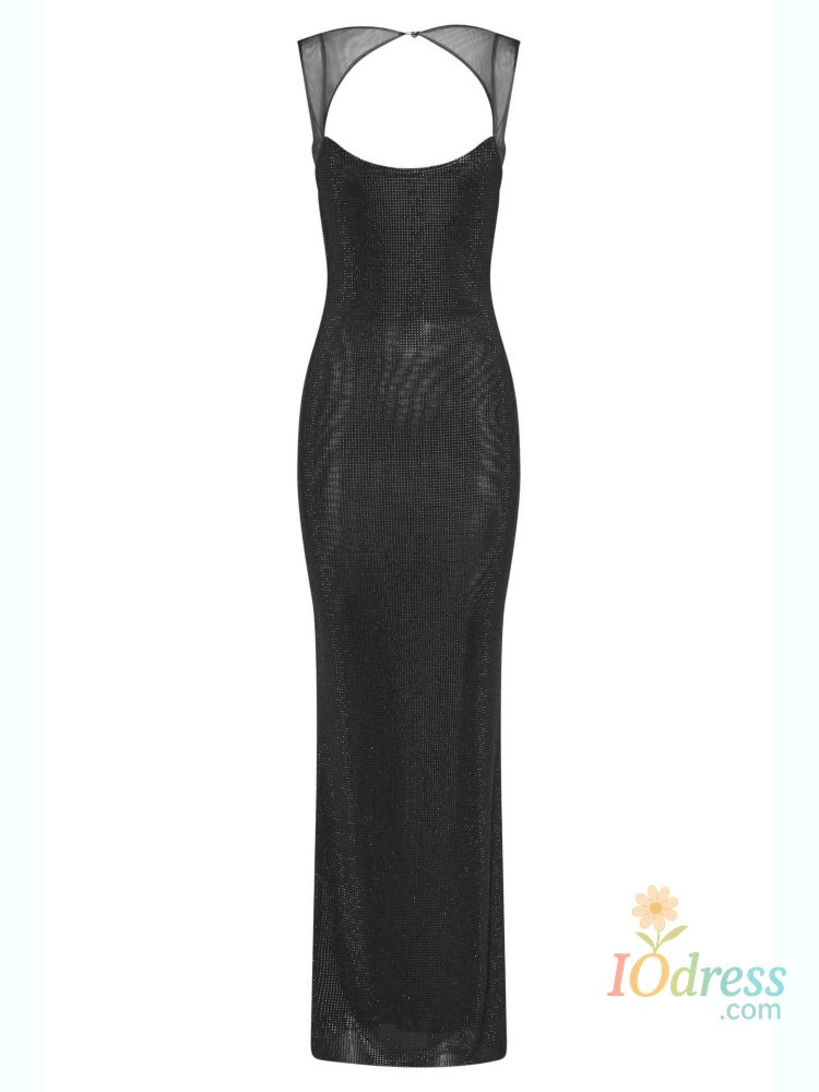 IO Dress Sexy Square Collar Mesh Patchwork Diamonds Long Dress Women Backless Shiny Rhinestone Slim Dresses Evening Party Cocktail Gowns IO Dress