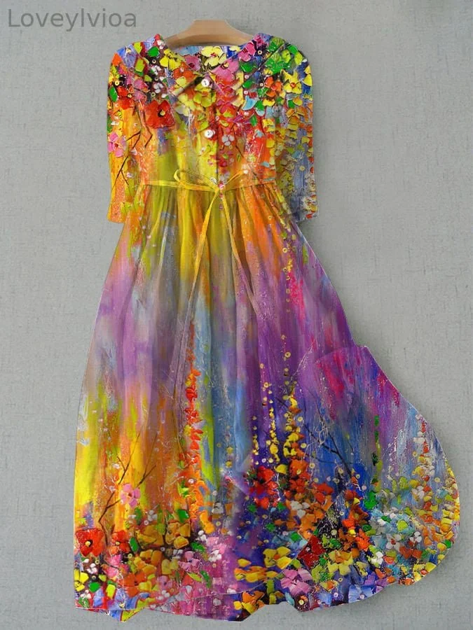 Women's Oil Painting Flower Printed Dress