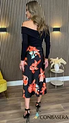 Amara Black & Red Floral Print Midi Skirt