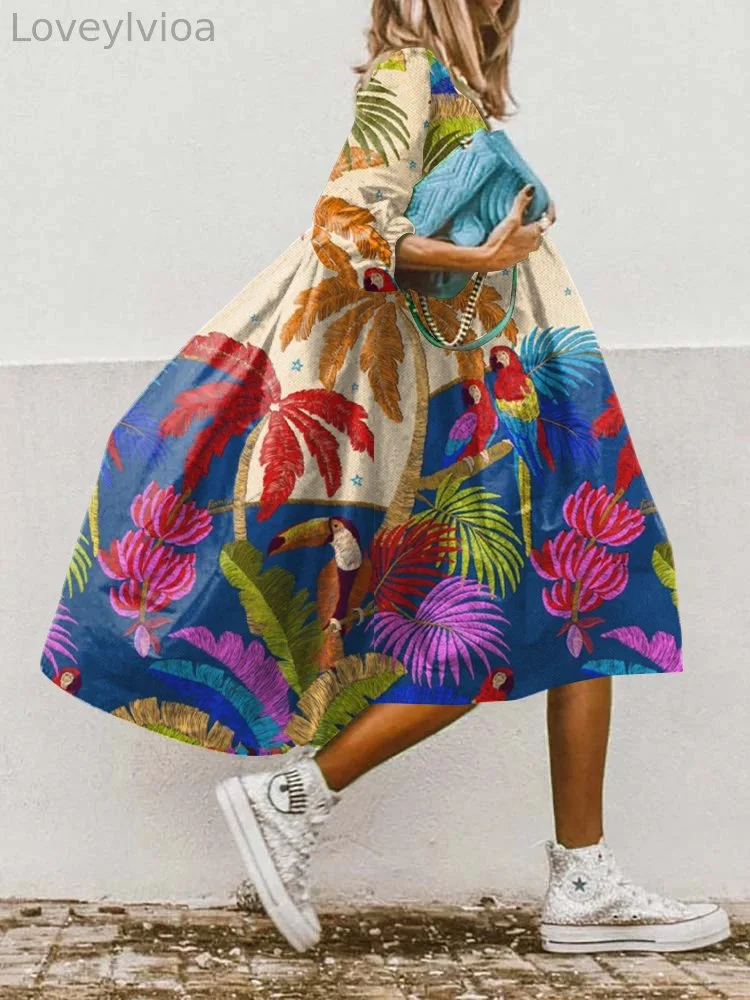 Ladies' Round Neck Random Print Dress