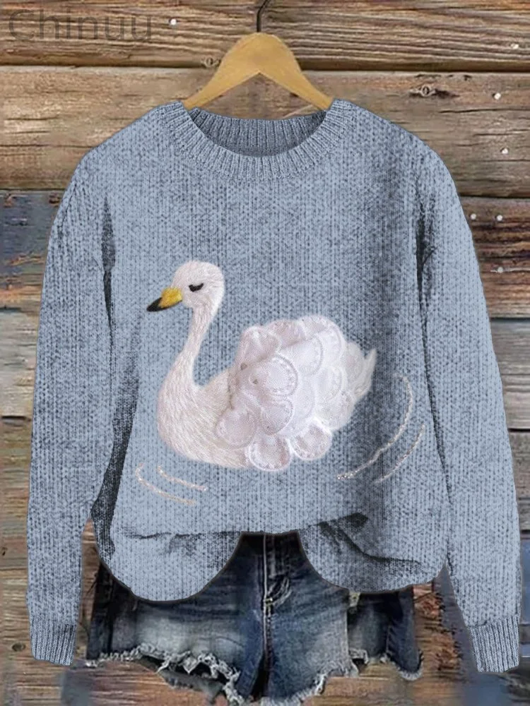 Lace Swan Cozy Knit Sweater