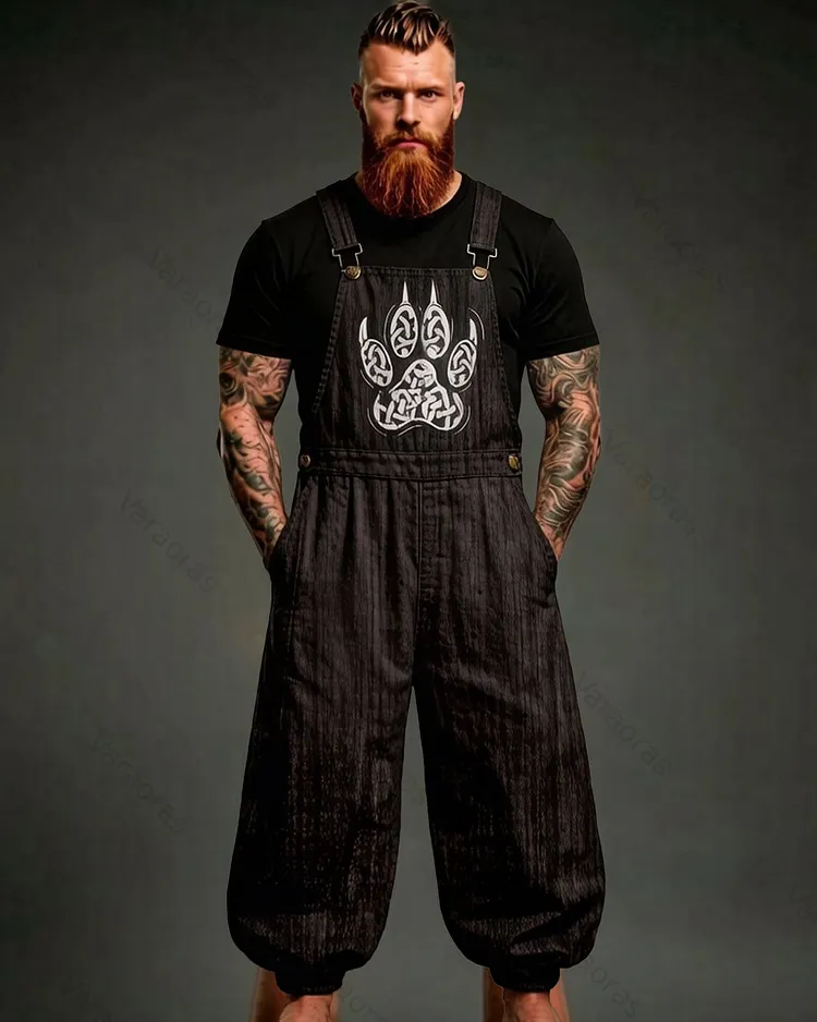 Men's Summer Fashion Viking Embroidered Cotton Linen Harem Overalls 9598
