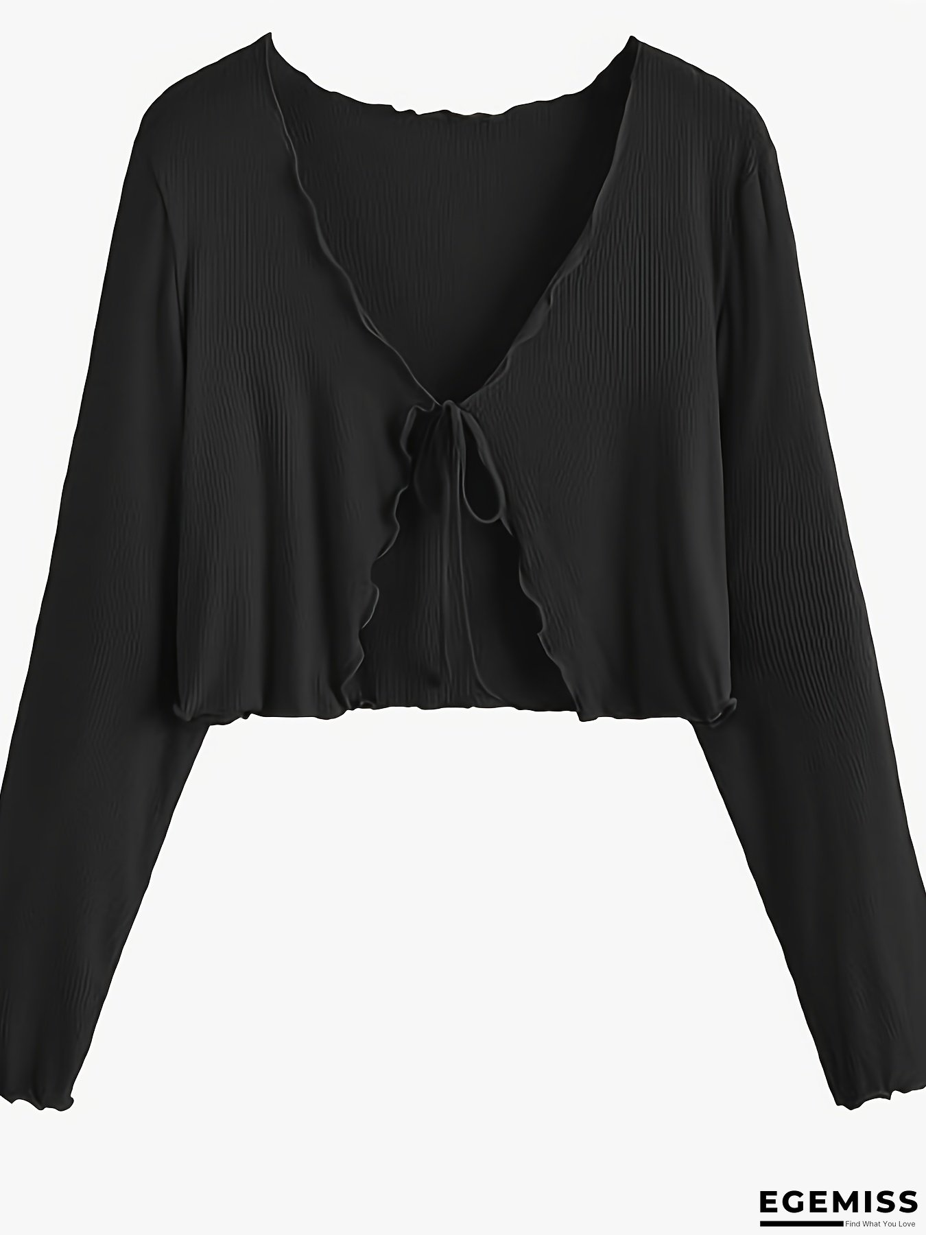 Women&lsquo;s Elegant Deep V-Neck Blouse - Long Sleeve Tie-Front Cardigan-like Top, Soft Chic Office to Party Shirt for Spring/Fall/Summer, Women&lsquo;s Formal & Everyday Tops, Seasonal Fashion, Sophisticated Style, Quality Craftsmanship, Fall Wardrobe | EGEMISS