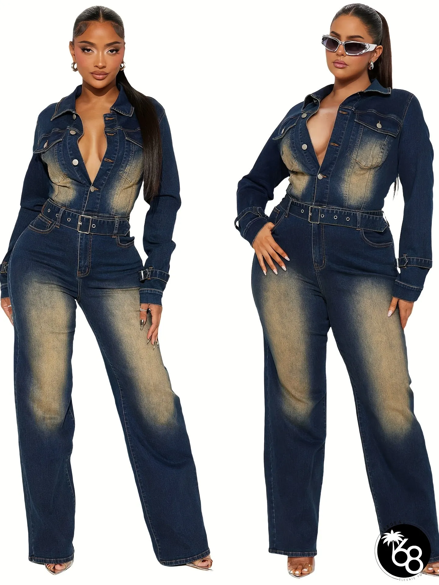 1pc Women's loose casual vintage high stretch denim jumpsuit jumpsuit | 168DEAL