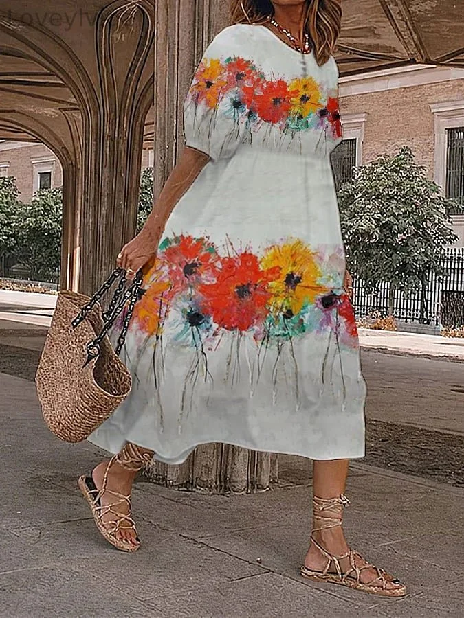 Women's Floral Print Vintage Dress