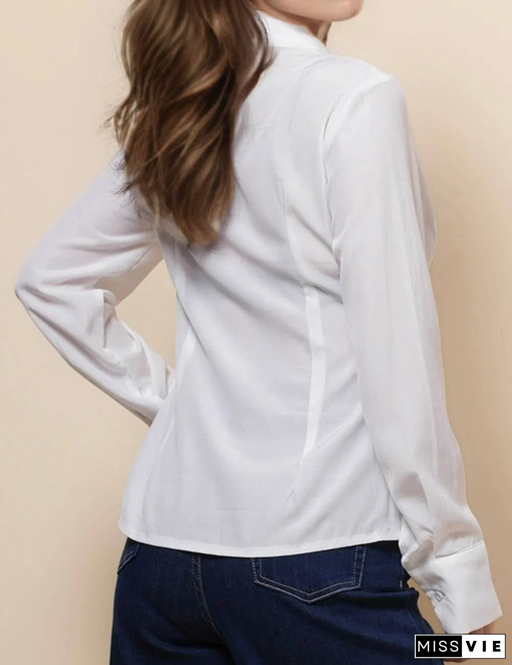 Ladies Long Sleeves Button Down White Shirt SKT51064