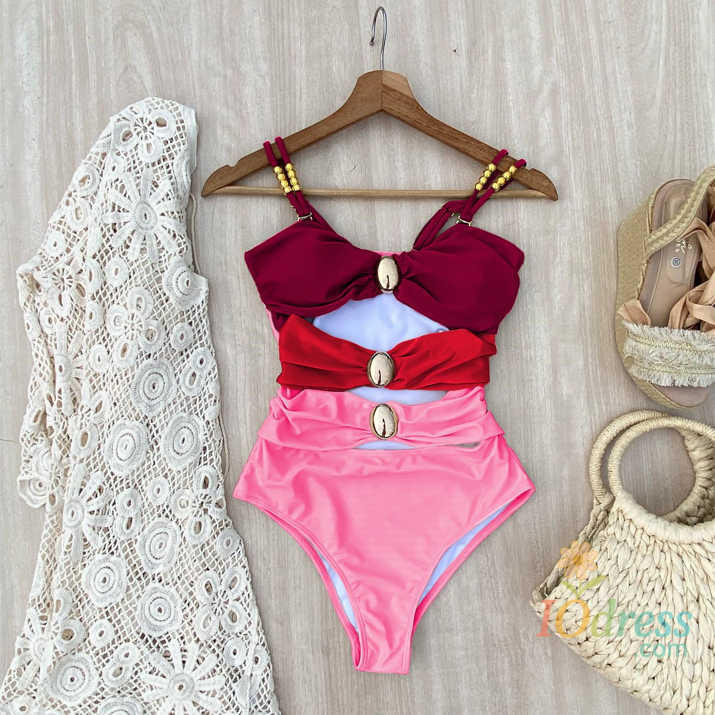 IO Dress 2025 Sexy Swimwear Push Up One Piece Swimsuit Floral Print Swimwear Women Ruffle Solid Swimsuit Deep-V Bathing Suit Beachwear