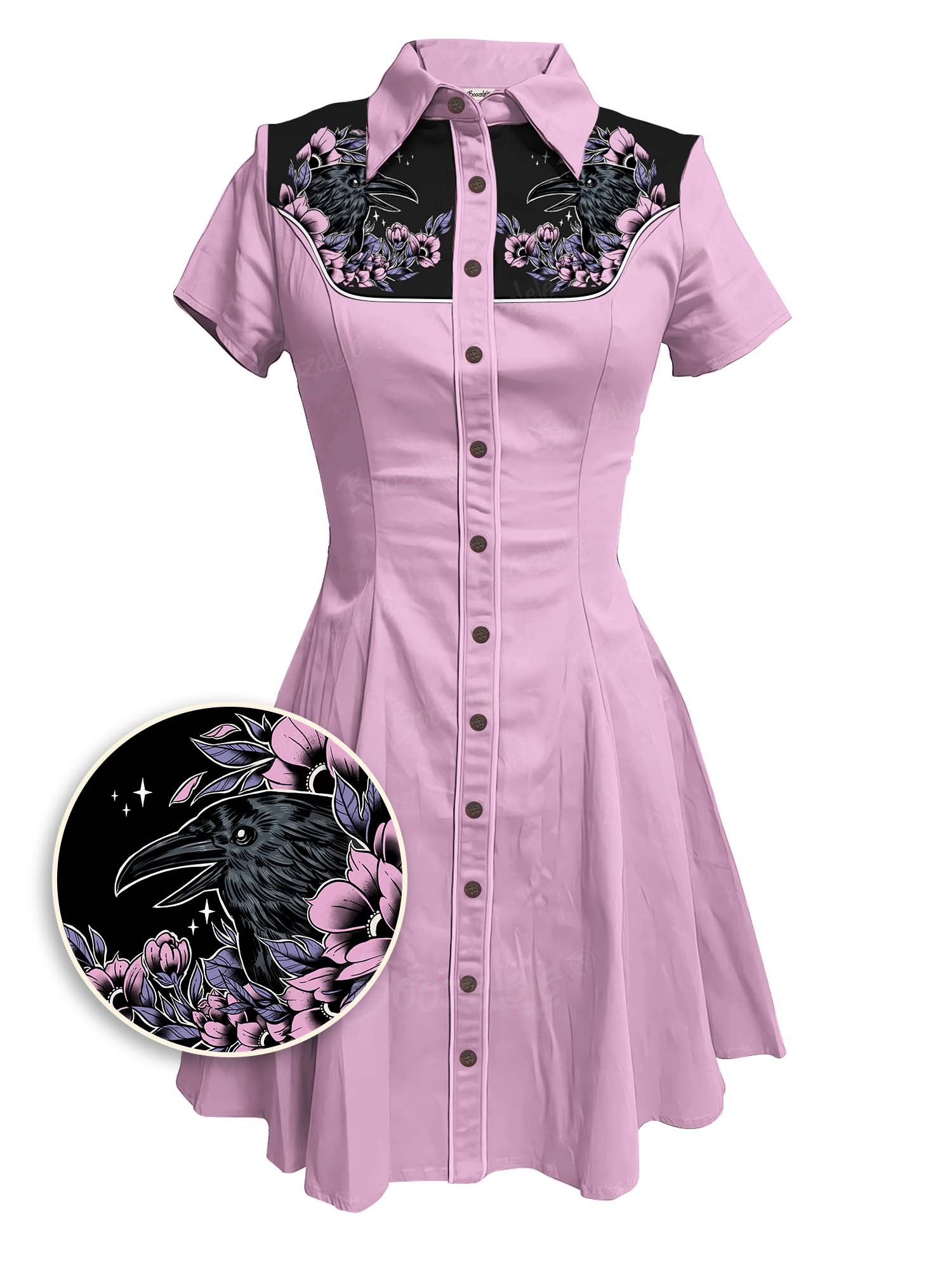【Jazmin Marsella X Boozelele】Crow And Flower - 100% Cotton Pocket Dress