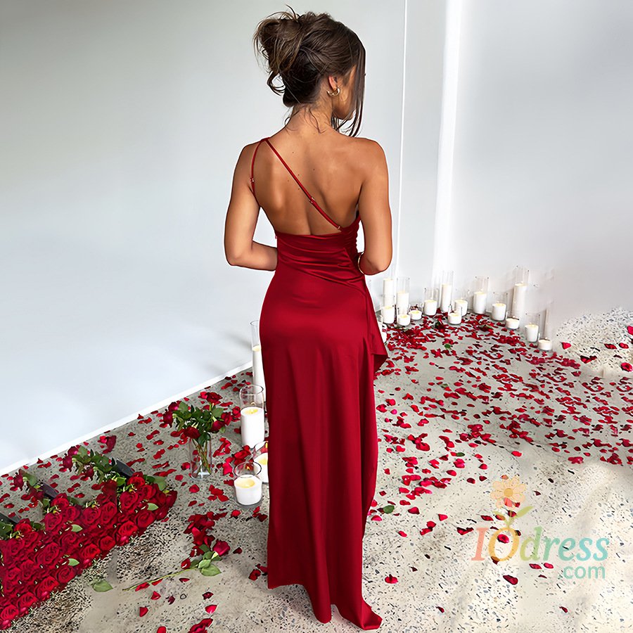 IO Dress Sexy One Shoulder Satin Long Dress For Women Summer Sleeveless High Split Backless Party Evening Dresses Elegant Cocktail Dress IO Dress