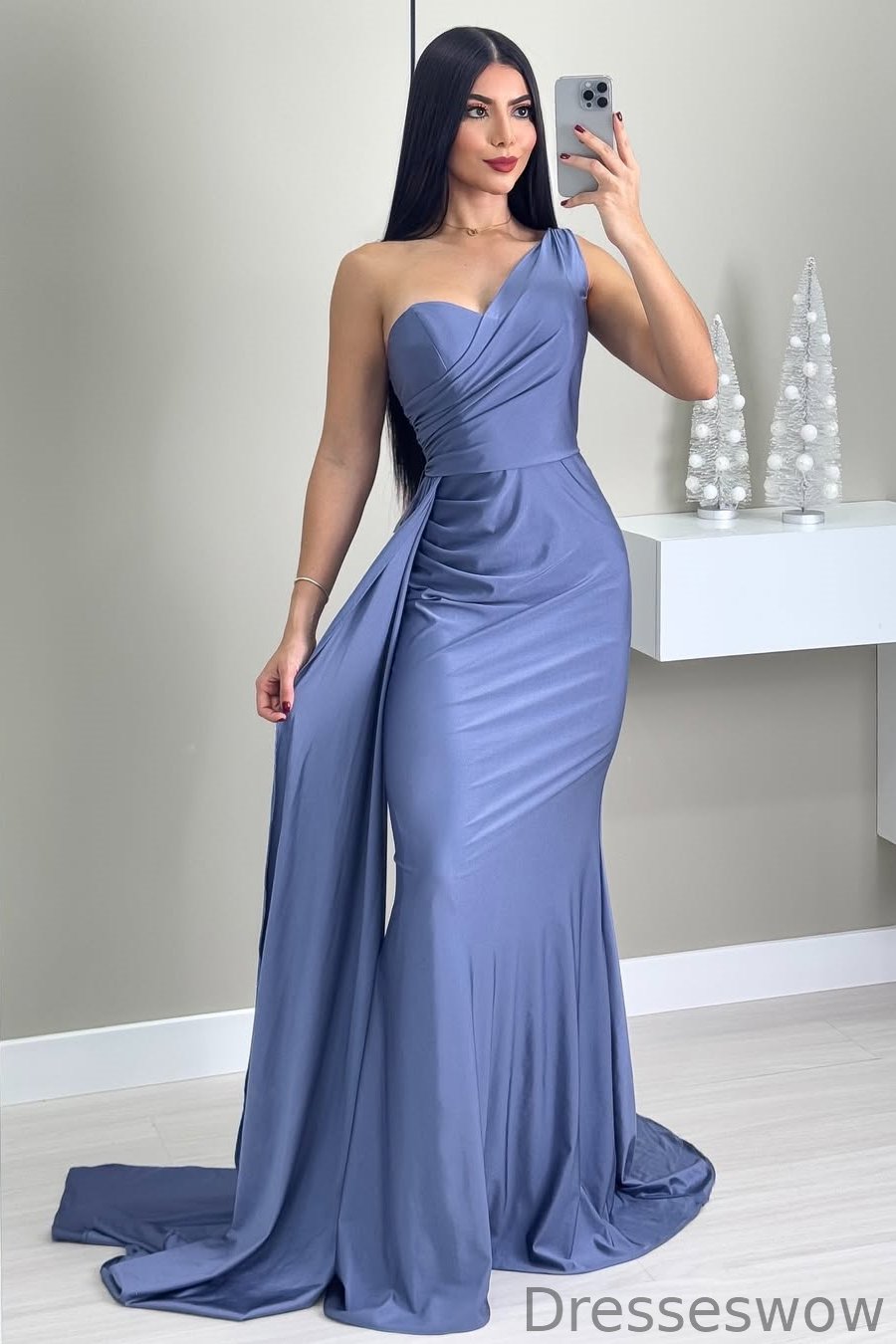 Dresseswow One Shoulder Sleeveless Mermaid Prom Gown With Ruffles Online