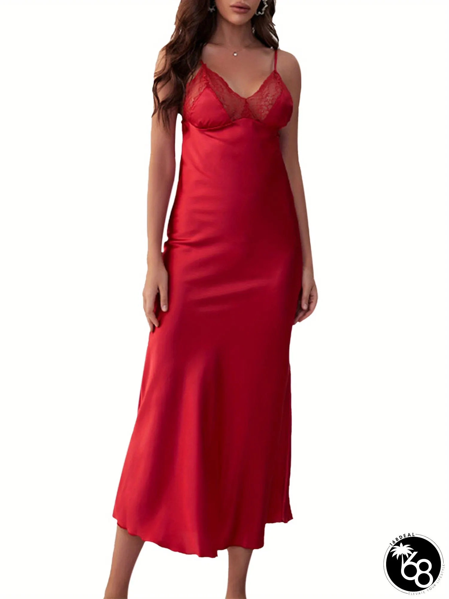 Womens Lace Patchwork Nightdress V-Neck Slepse Slapch Strap Slepew Lightweight Breathable | 168DEAL