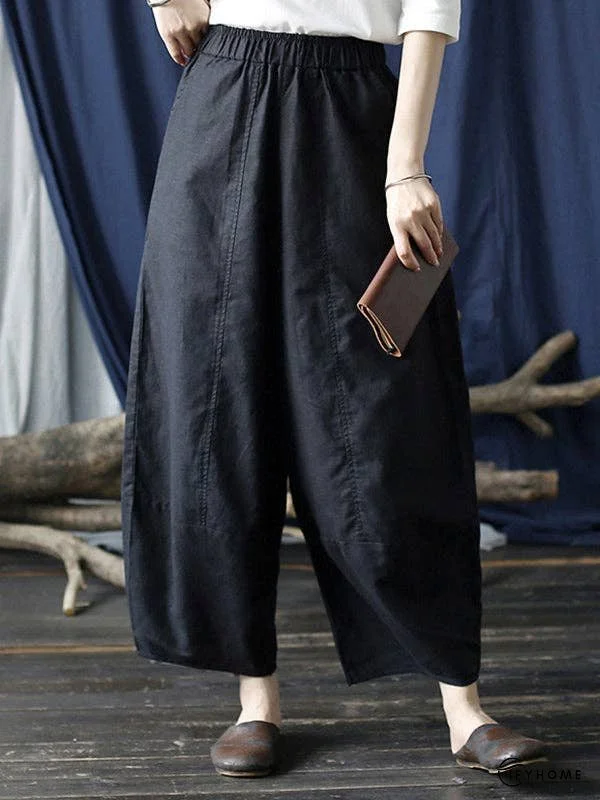 Simple Solid Color Elasticity Waisted Wide Leg Pants | IFYHOME