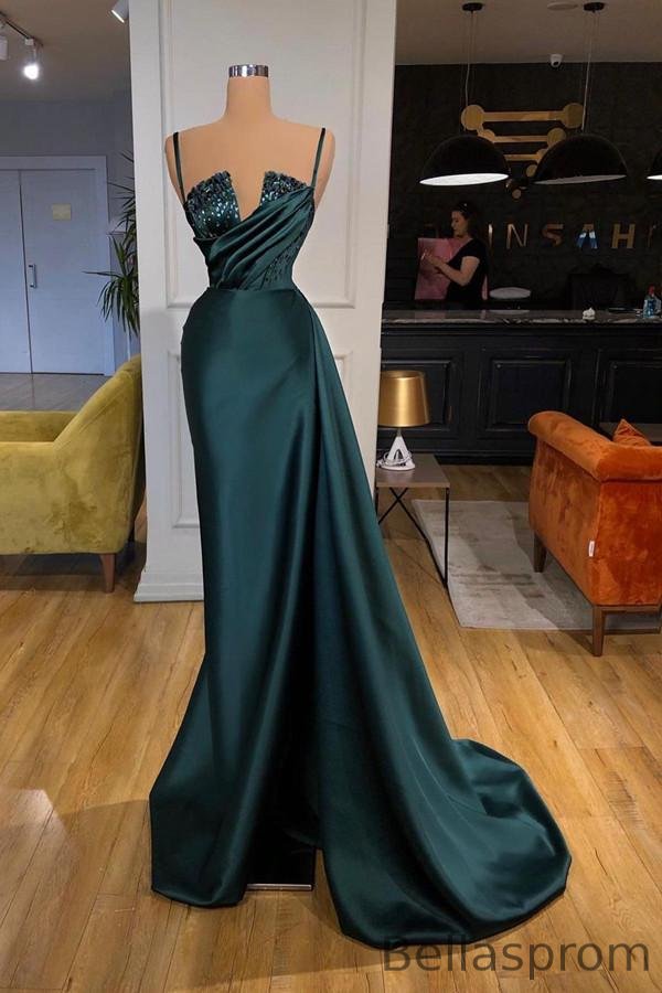 Bellasprom Mermaid Prom Dress Crystal Long Party Gowns Spaghetti-Straps Bellasprom