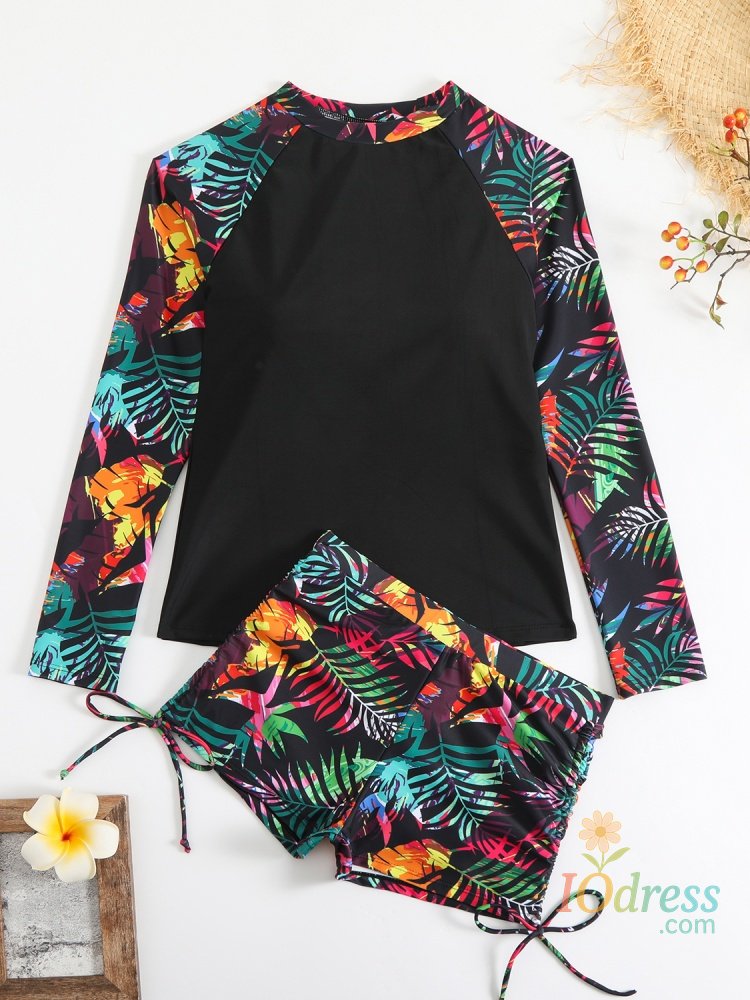 IO Dress Two Piece Swimsuit Women 2025 New Solid Print Long Sleeves Sexy Tankini Swimwear Summer Shorts Beachwear Bathing Suit For Female