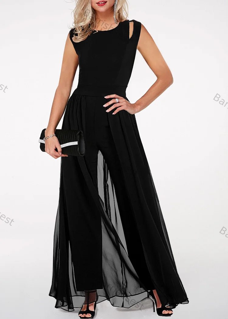 Women's Fashion Black Sleeveless Round Neck Jumpsuit