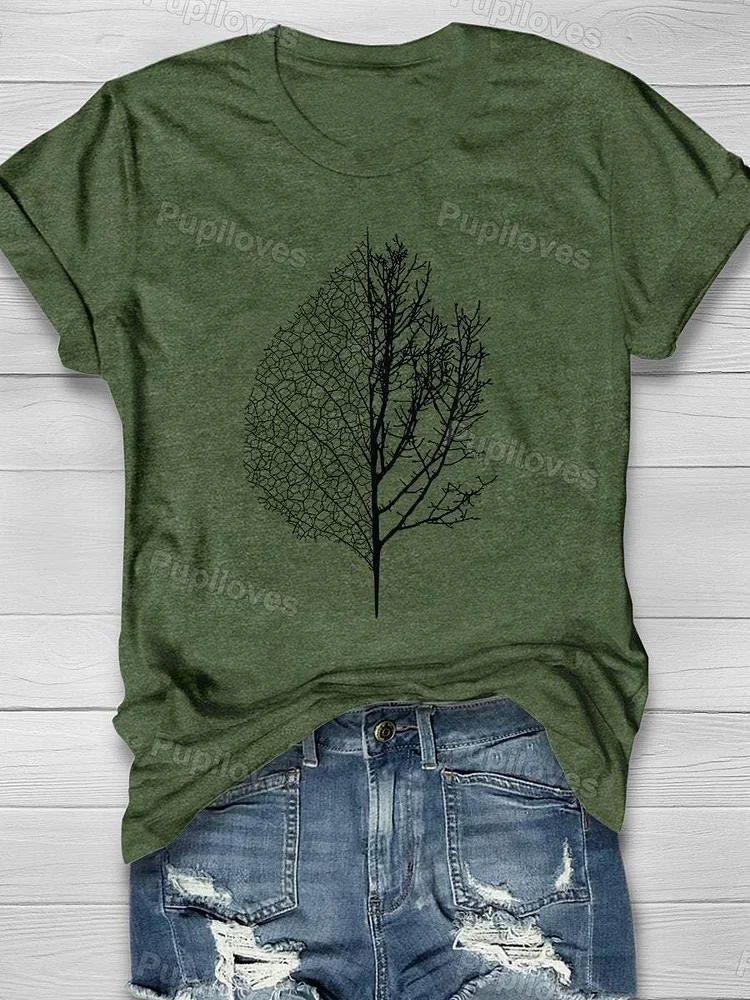 Pupiloves Pupiloves   Leaf & Tree Forest Print Short Sleeve T-shirt