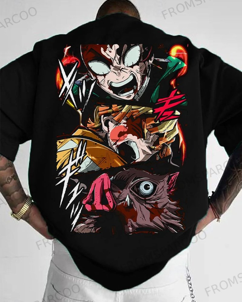Oversized Anime Graphic Design Printed T-Shirt