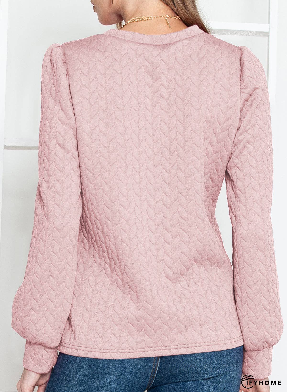 Rosy Waffle Quilted Puff Sleeve Sweatshirt | IFYHOME