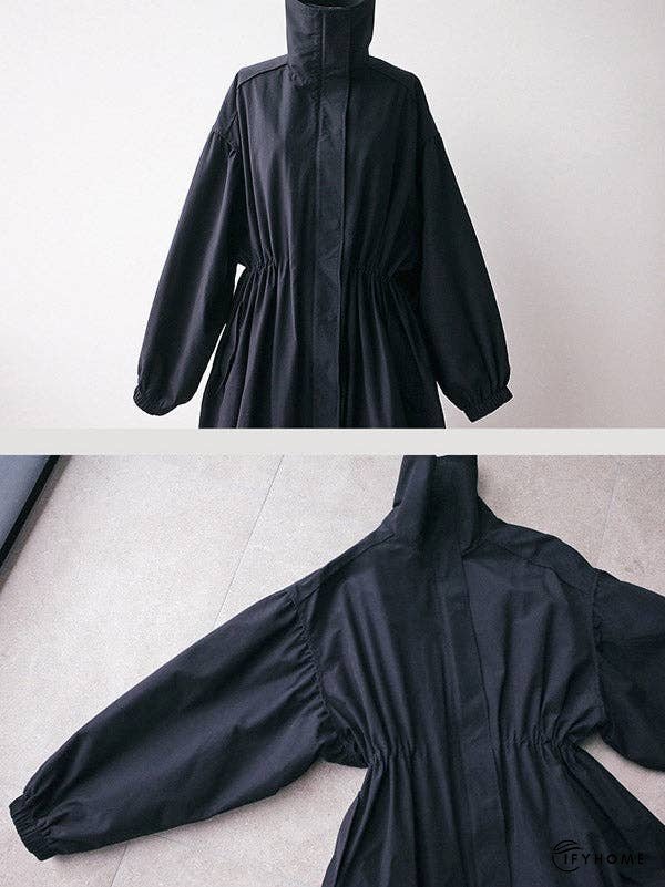 Solid Color Loose Elastic Waist Long Outwear | IFYHOME