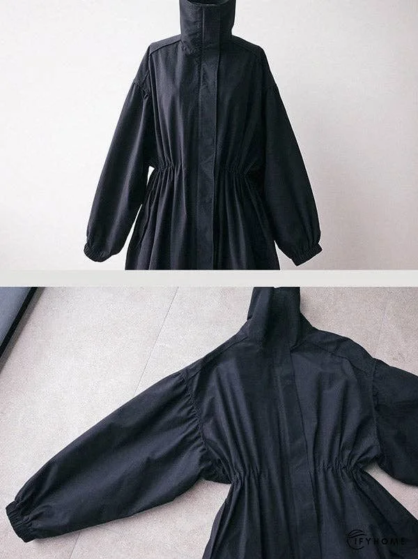 Solid Color Loose Elastic Waist Long Outwear | IFYHOME