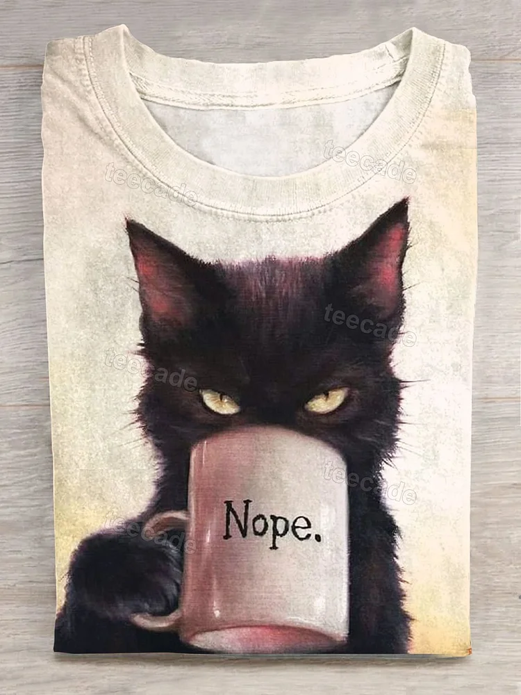 Teecade Teecade  Funny Cat Art Print T-Shirt