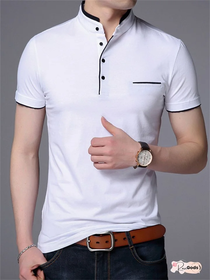 Men's Polo Shirt Golf Shirt Casual Holiday Stand Collar Short Sleeve Fashion Basic Plain Button Summer Regular Fit Navy Black White Burgundy Green Gray Polo Shirt