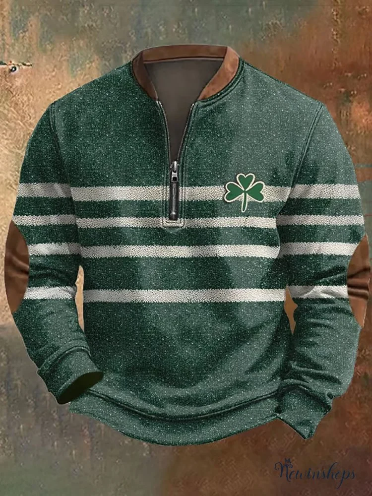 Men's St. Patrick's Day Striped Shamrock Printed Sweatshirt