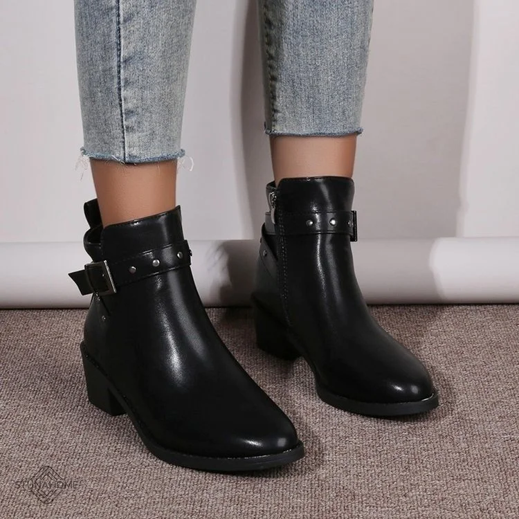 Buckle Detail Side Zip Boots  Stunahome.com
