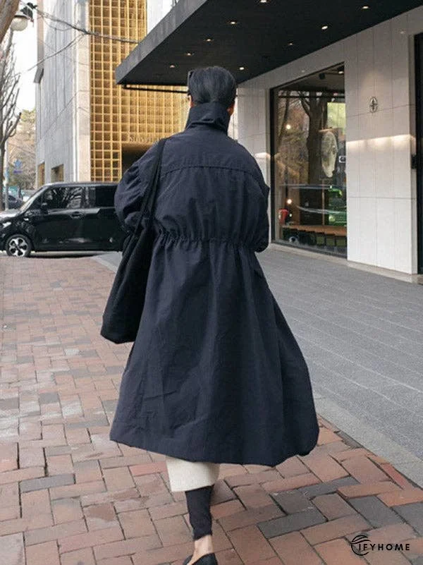 Solid Color Loose Elastic Waist Long Outwear | IFYHOME