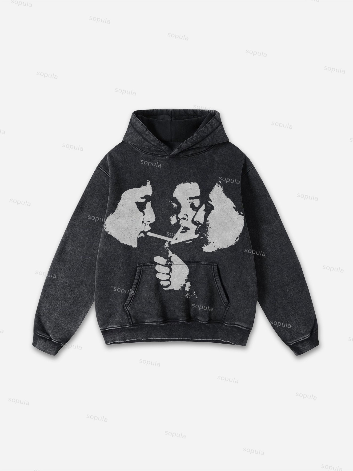 Relaxed Vintage Graphic Casual Street Washed Hoodie