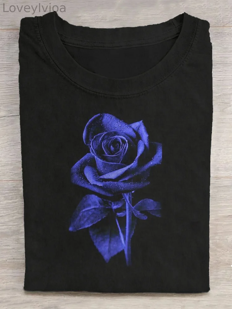 Unisex Blue Rose Flower Abstract Print Design T-Shirt