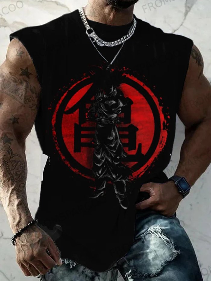 Men's Fitness Anime Large Print Tank Top