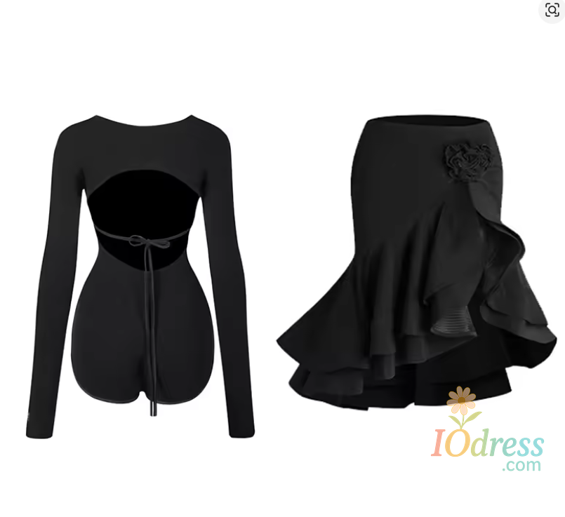 IO Dress 2025 New Latin Dance Dress Suit Costume for Girls Black Sexy Backless Bodysuit Chacha Rumba Tango Training Skirt Kids Dance Wear