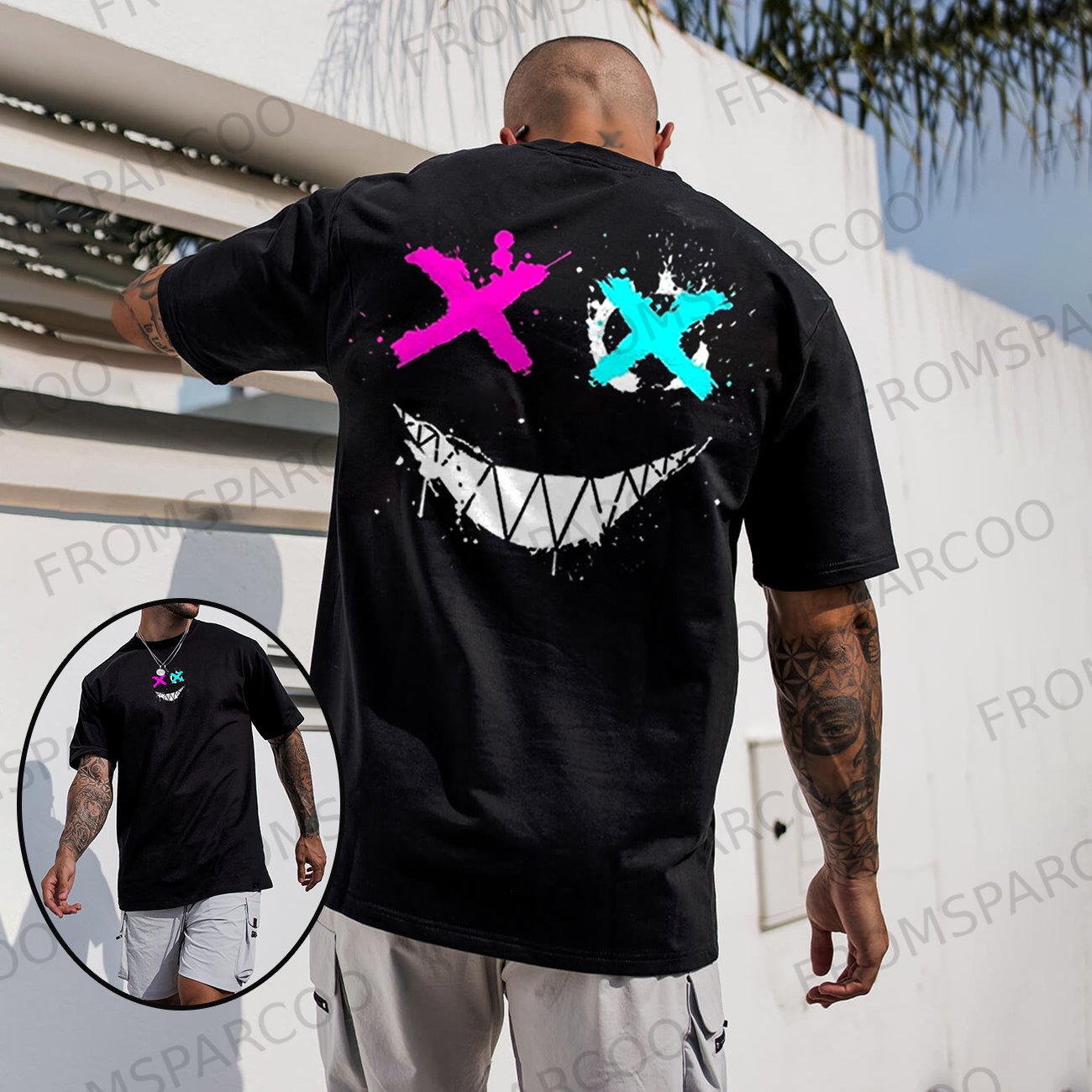 Smiley T-Shirt Oversized Casual Men's Short Sleeve T-Shirt