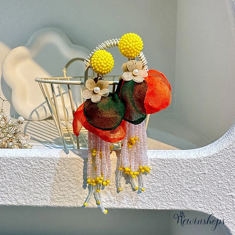 Bohemian Tassel Handmade Fabric Flower Earrings