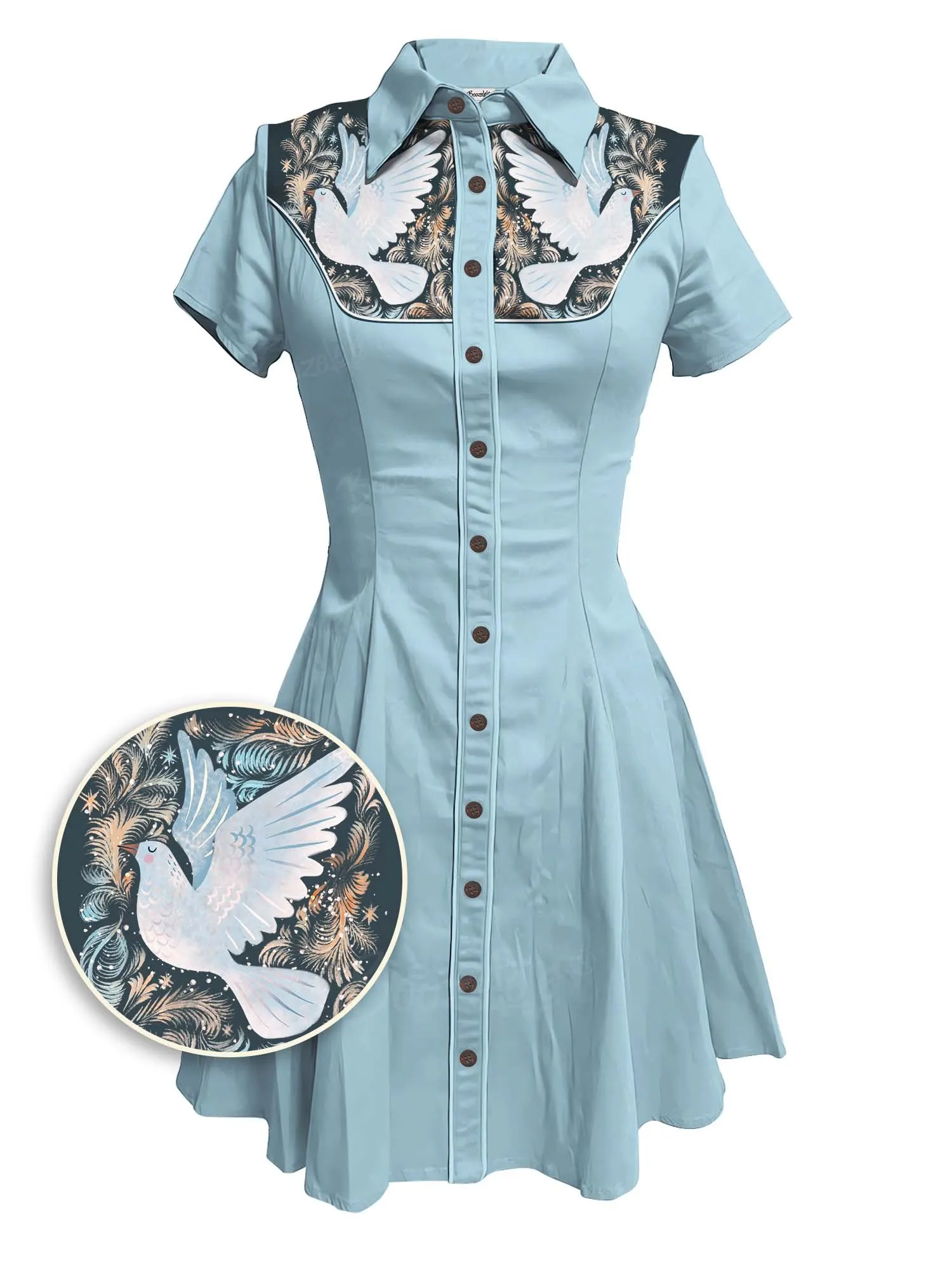 【Rebecca Elfast X Boozelele】Peace Dove Frost Roses - 100% Cotton Dress