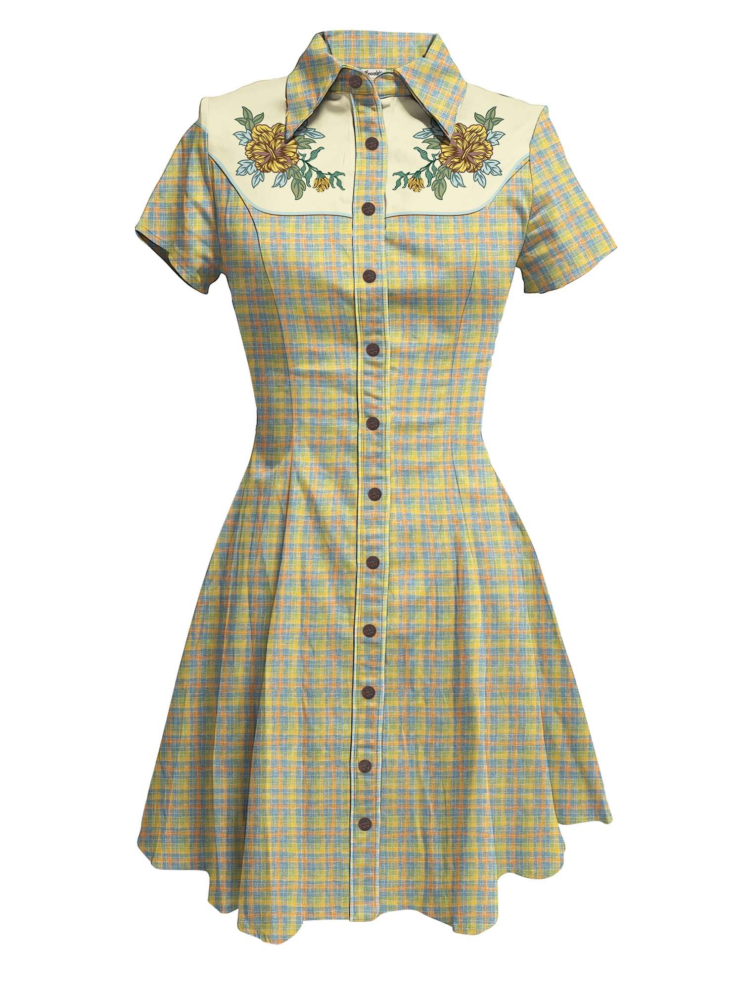 Vintage Flower And Plaid - 100% Cotton Dress