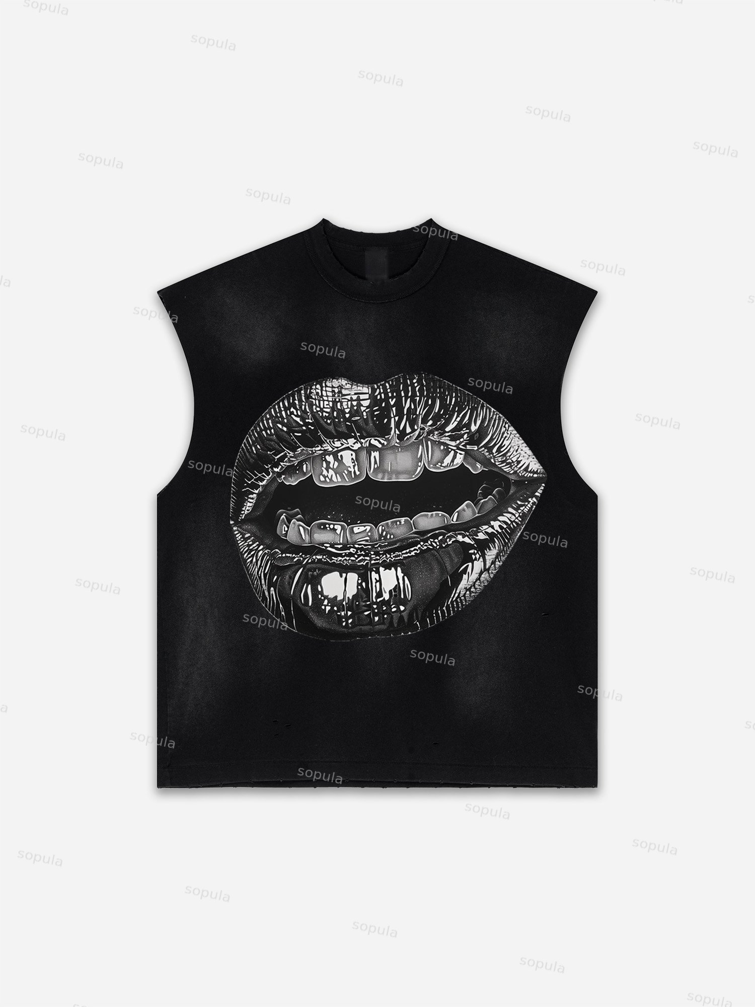 Sopula Men's Lips Graphic Print Distressed Tank Tops Sleeveless Shirts