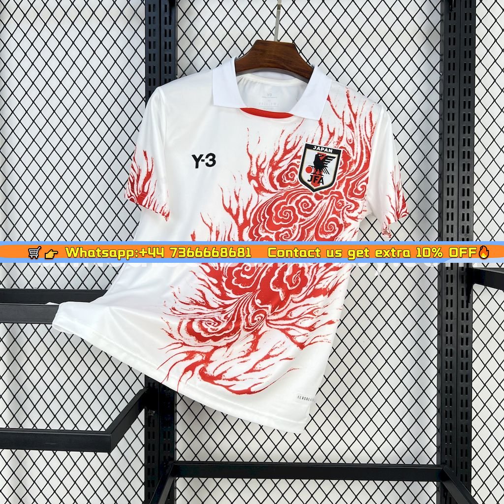 Japan 25-26 Y-3 Red Auspicious Cloud Pattern White Special Jersey - Fans Version