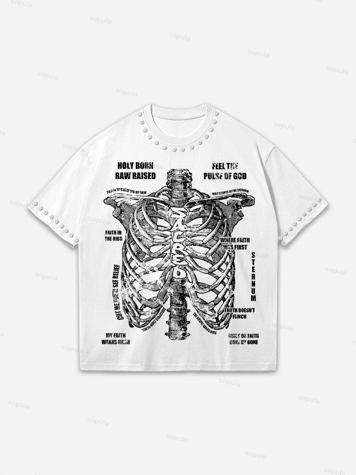 Sternum Skeleton Religion Vintage Graphic Oversized Cotton T-shirt