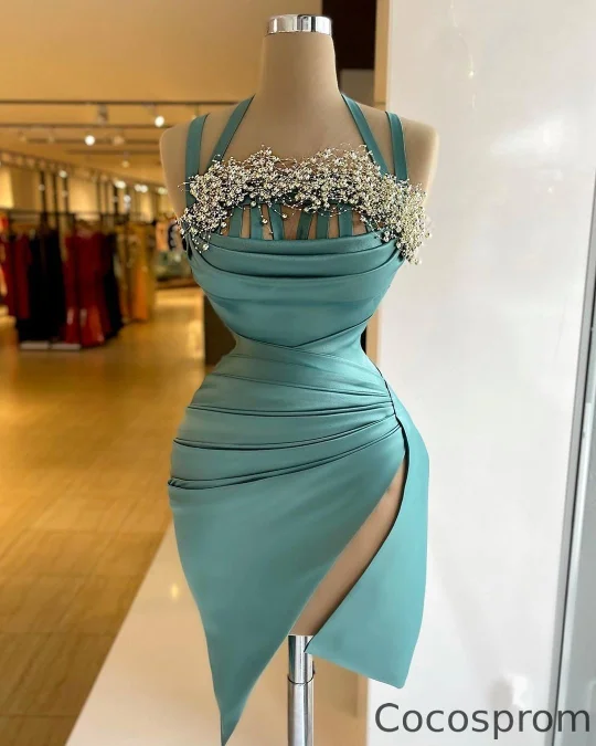blue two piece homecoming dress Slate Blue Two-piece Charmeuse Slit A-line Prom Dress