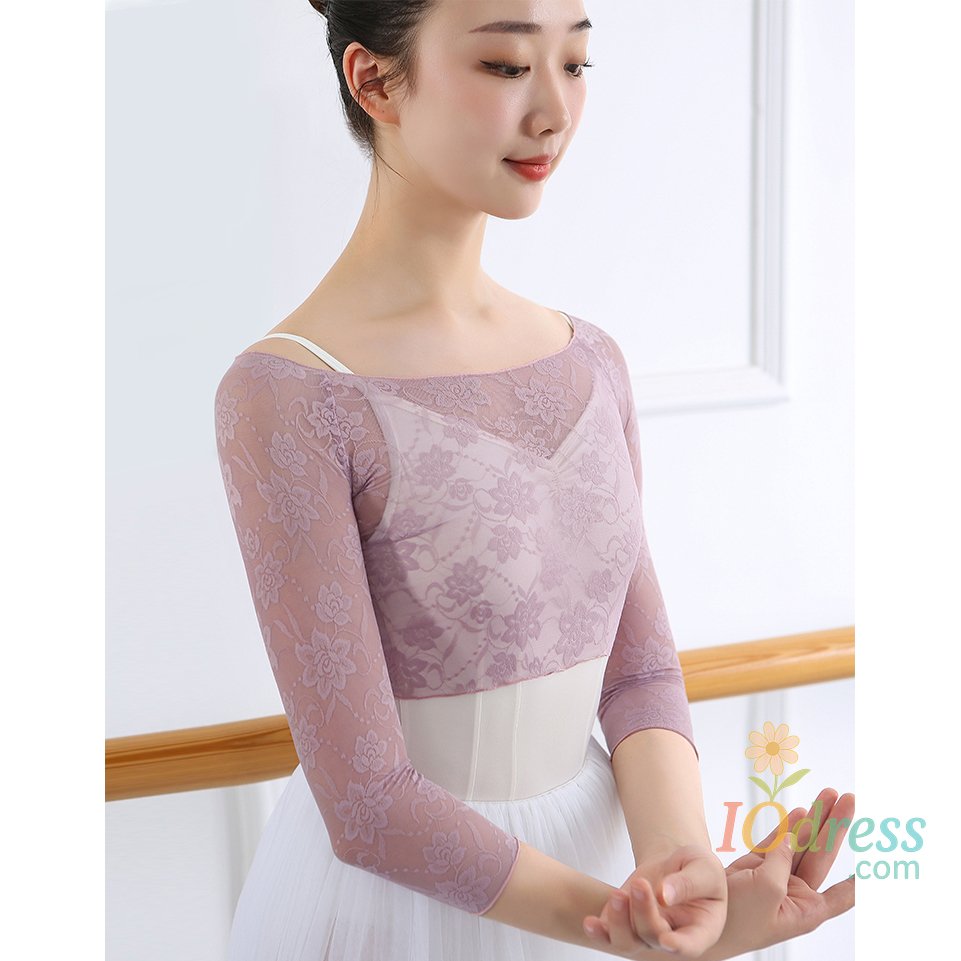 IO Dress Women Crop Top Ballet T shirt Lace Dance Tops Ballerina Dancewear Half Sleeve Ballet Clothes Classic Costumes for Dancing Tops