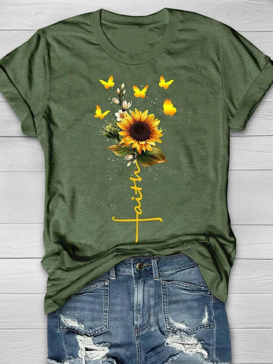 Eagerlys Eagerlys  Sunflower Faith Print Short Sleeve T-shirt Eagerlys