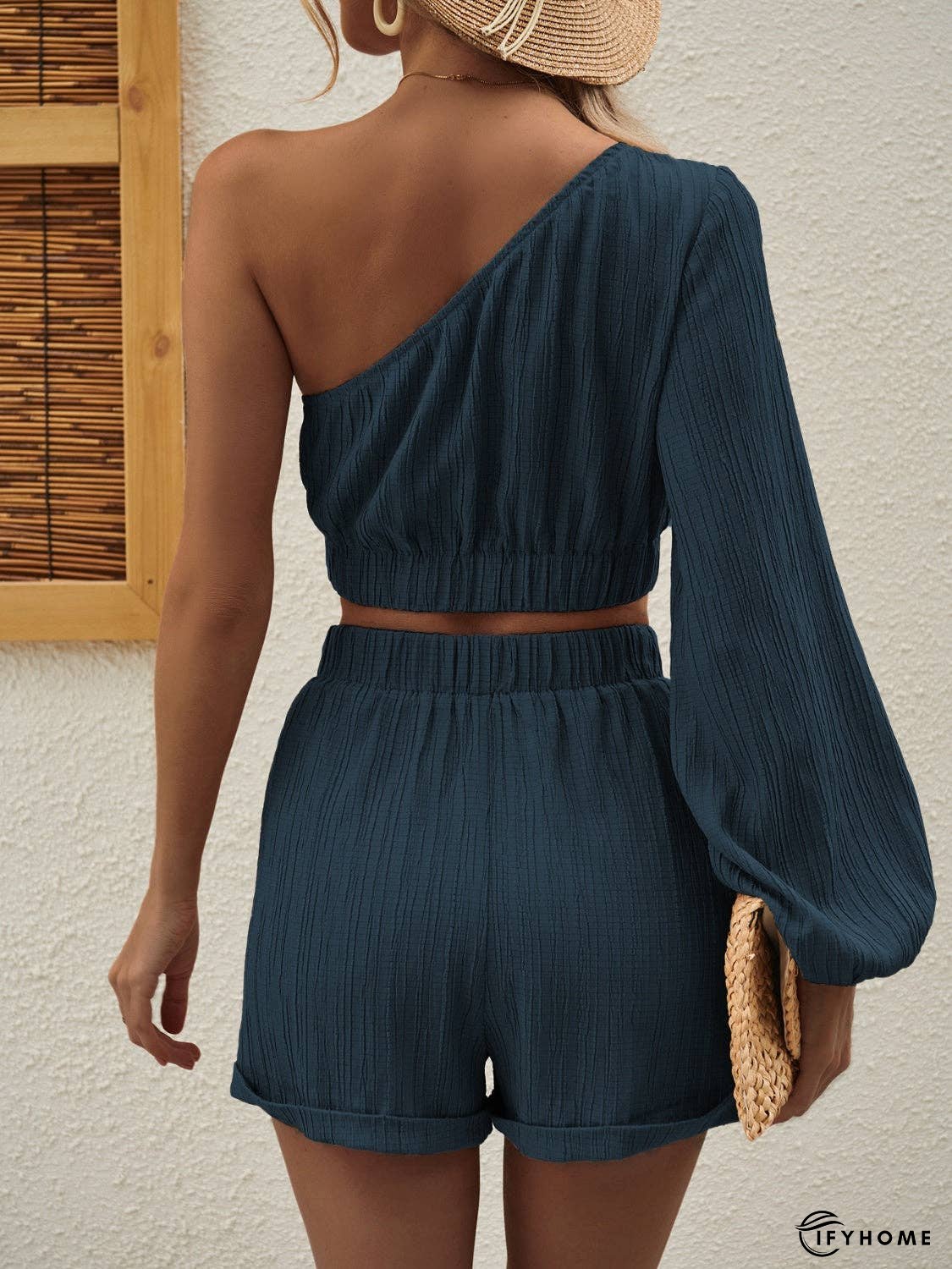 One Shoulder Long Sleeve Top and Shorts Set | IFYHOME