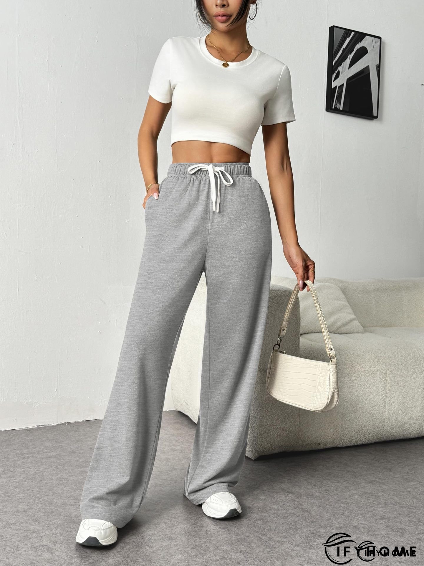Exposed Seam Drawstring High Waist Wide Leg Pants | IFYHOME