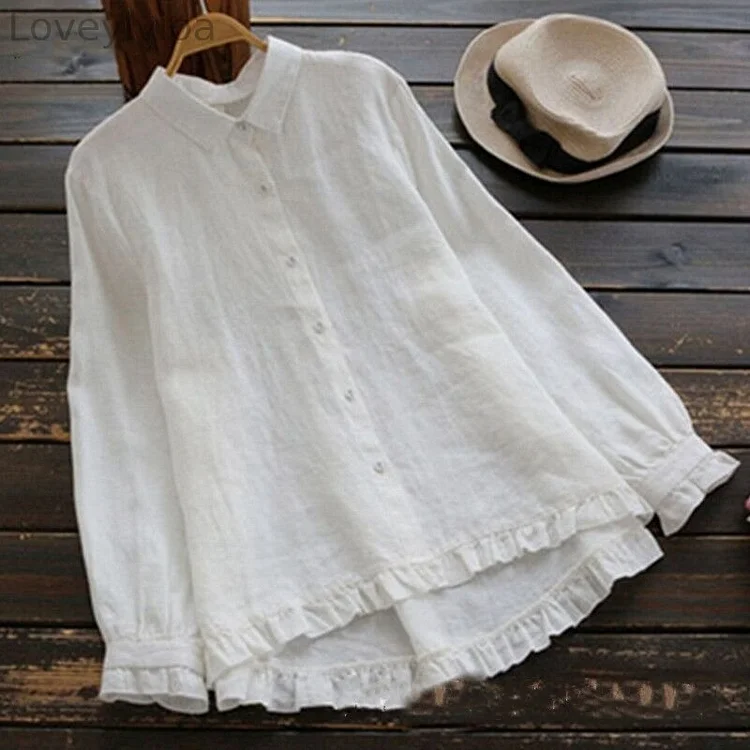 Cotton And Linen Lace Long-Sleeved Shirt