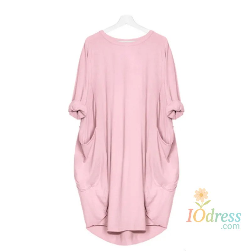 IO Dress Women Casual Loose Dress with Pocket Fashion Ladies Solid Dress Women's O Neck Long Tops T Shirt Dress Streetwear Plus Size IO Dress Store